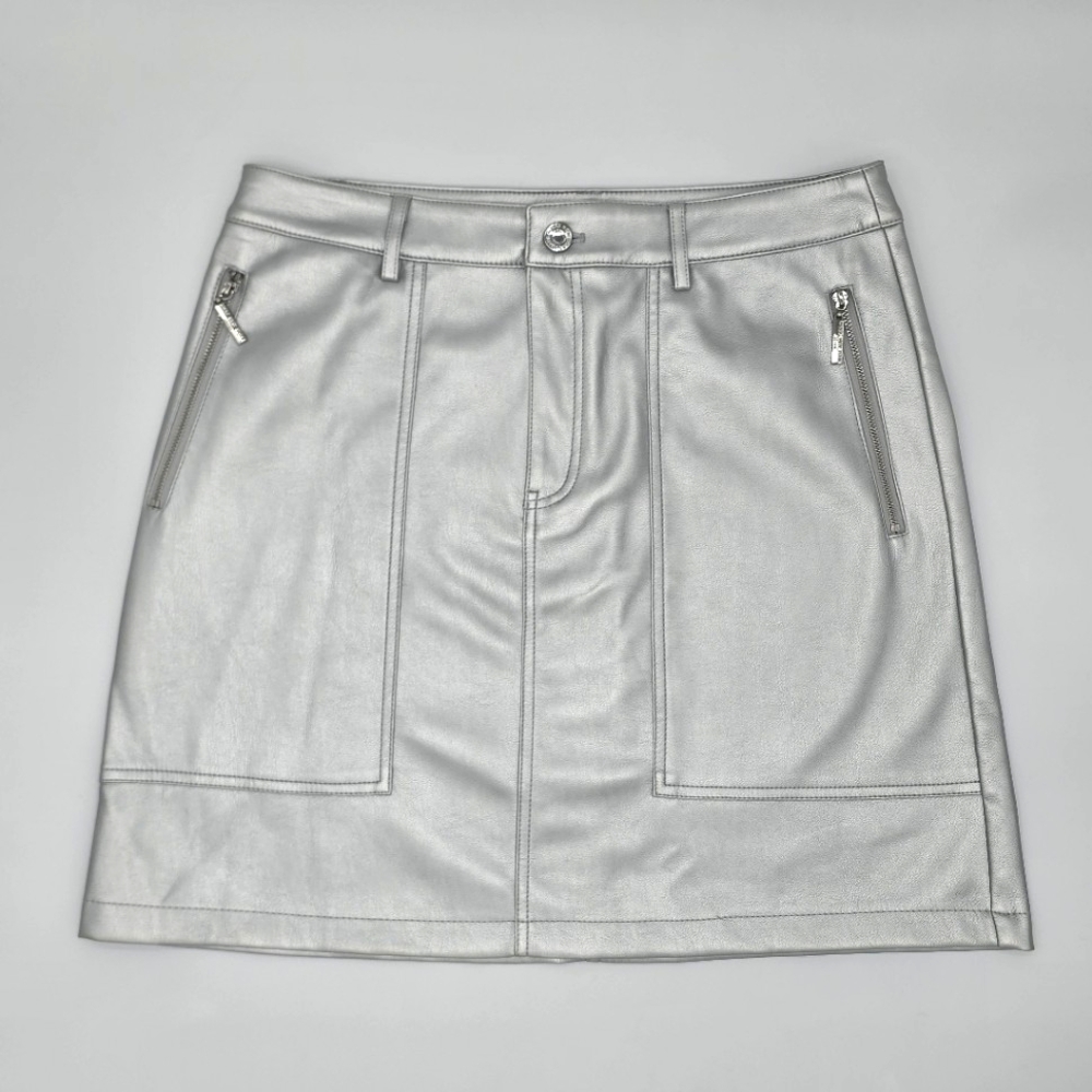 Marc New York Jeans Women’s Skirt Silver Metallic Faux Leather - NWT
